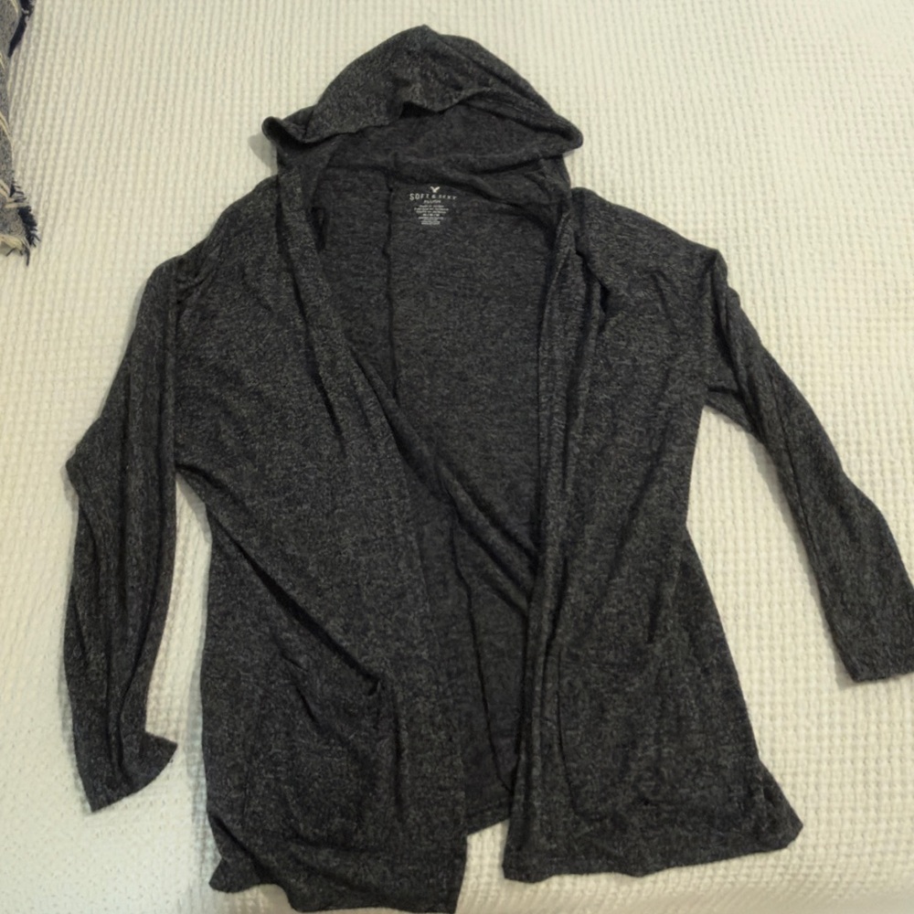 American Eagle Outfitters Charcoal Hooded Cardigan
